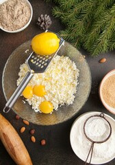 the process of making Christmas cake, cookies, cupcake with lemon.