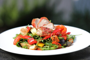 Delicious food on white plate