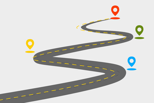 Graphic of Goal pin with roadmap concrete road and yellow dash line design for presentation.
