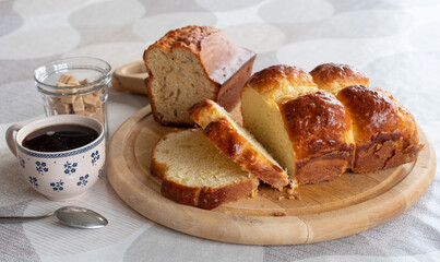 cup of coffee and homemade brioche