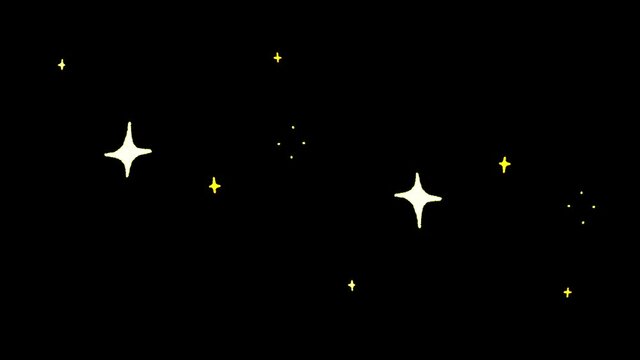 Animation white stars shape sparkles on black background.
