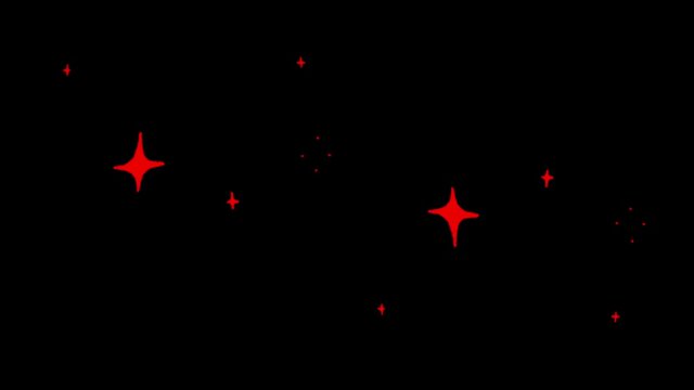 Animation red stars shape sparkles on black background.

