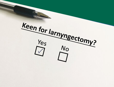 One person is answering question about surgery. The person is keen for larnygectomy