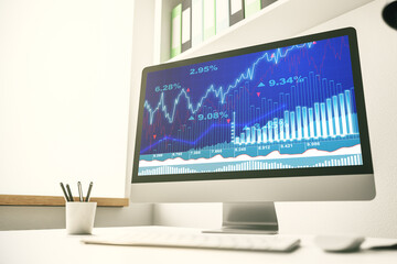 Abstract creative financial graph on modern laptop screen, forex and investment concept. 3D Rendering