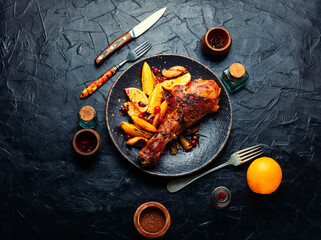 Grilled turkey drumstick with citrus