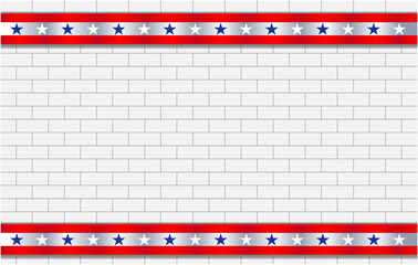 American flag symbols frame on brick wall background with copy space for text.