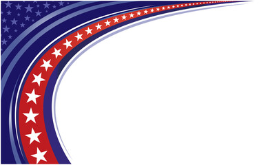 American flag symbols wave pattern background corner frame border with stars and empty  space for your text.	