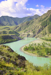Obraz premium The confluence of Katun and Chuya in the Altai Mountains