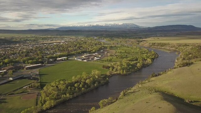 Livingston Montana and the Yellowstone River at sunset