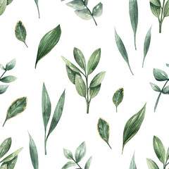 Pattern with eucalyptus watercolor