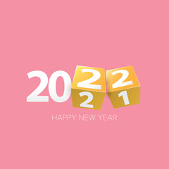 2022 Happy new year creative design background or greeting card with text. vectorr 2022 new year numbers isolated on pink background