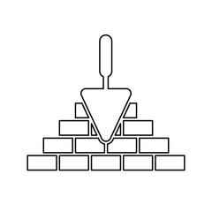 Brick line icon. Trowel and brick icon. Construction or repair symbol. Vector illustration. Brickwork and building trowel icon.