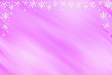 Winter magenta purple crimson lilac rose pink saturated bright gradient background with diagonal slanted waves and white snowflakes on the top and sides. The card for congratulation, invitation, party