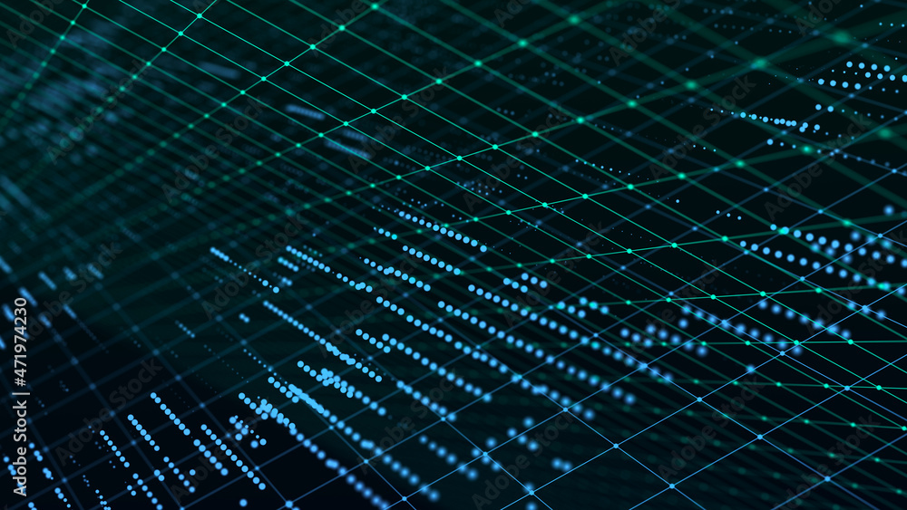 Poster abstract 3d illustration with connected dots and lines. wireframe polygonal element. science and tec
