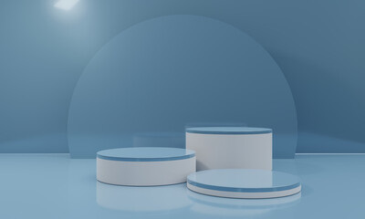 Empty Blue 3d podium for cosmetic product display showcase. Best for any product presentation. Minimalistic 3d Render