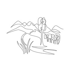 Mountain landscape, drawn in one line. Continuous line. Travels. Minimalistic graphics.
