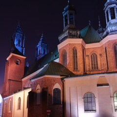 Katedra Poznań, noc, most biskupa Jordana - obrazy, fototapety, plakaty