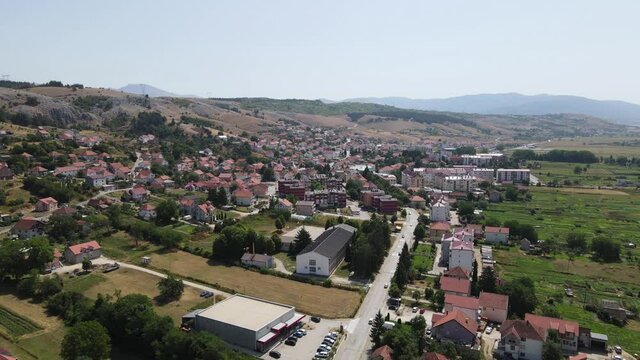 Gacko, Bosnia and Herzegovina. Drone Aerial View, Cityscape, Buildings in Small Industrial and MIning Town