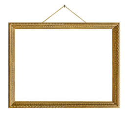 Old wooden picture frame hanging on a rope - 471976017