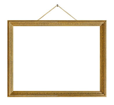 Old wooden picture frame hanging on a rope