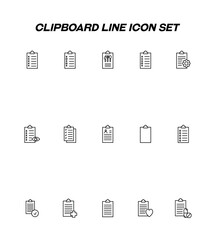 Writing board line icon set. Collection of editable strokes for web sites, applications, advertisements. Line icons of clipboards with pills, crosses, restaurant menu, resume, prescription, contract
