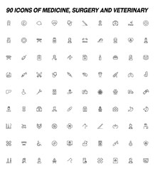 Line icon collection icons of medicine, surgery and veterinary. Suitable for stores, clinicks, cards, placards etc
