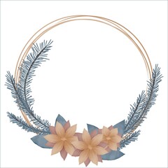 Rustic Christmas frame in watercolour style