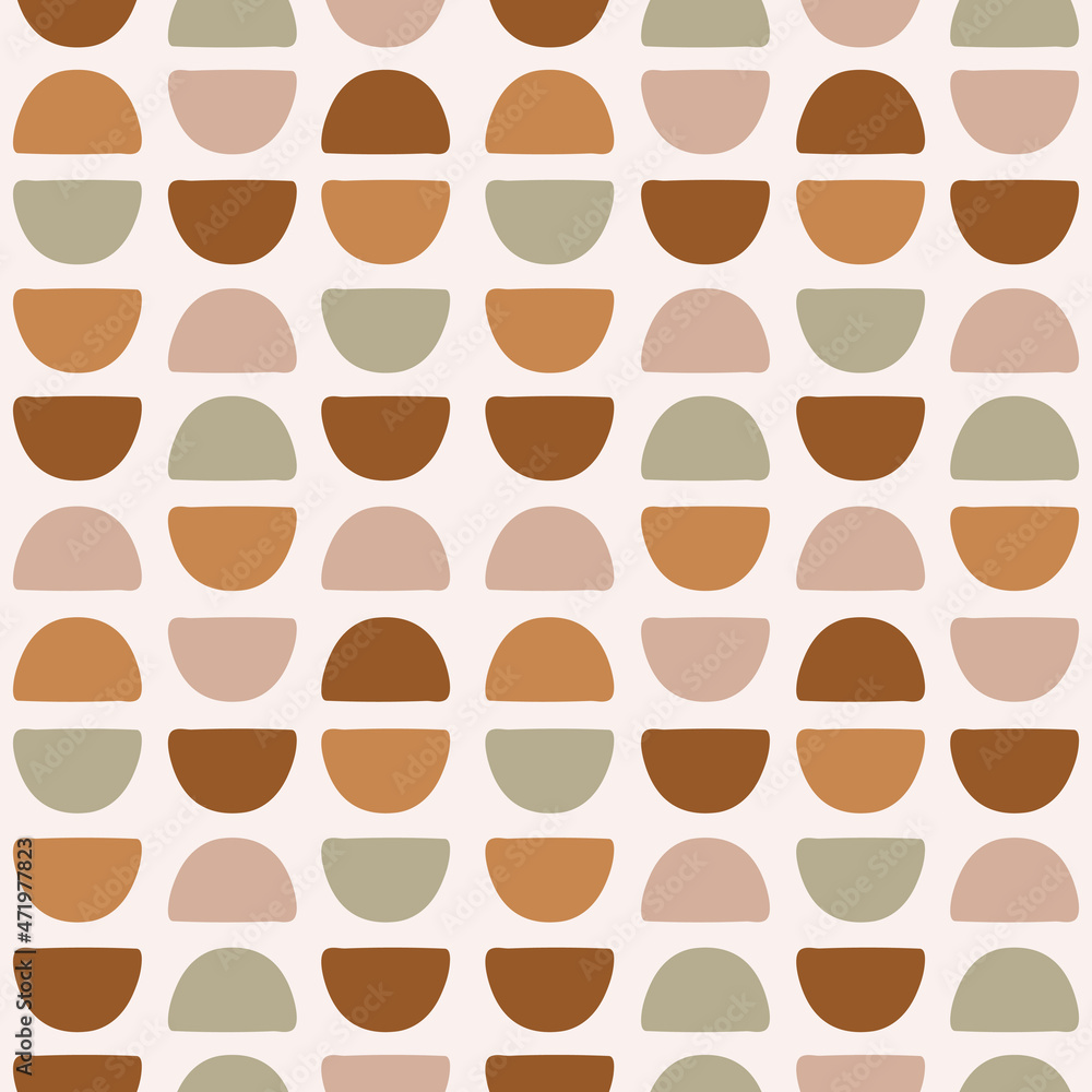Poster abstract vector seamless pattern with hand drawn geometric semicircles on a pastel background. color