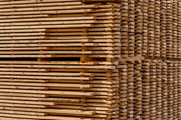 Stack of bords att a lumber mill in Sweden