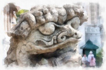 Ancient architecture of Thailand watercolor style illustration impressionist painting.