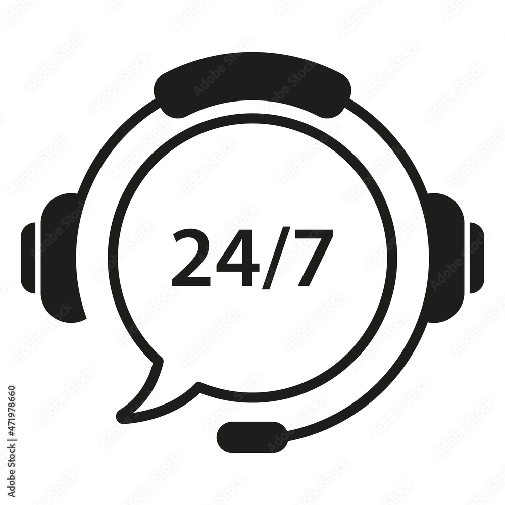 Poster support customer 24 7 line icon. headphone with bubble around the clock hotline concept. help servic