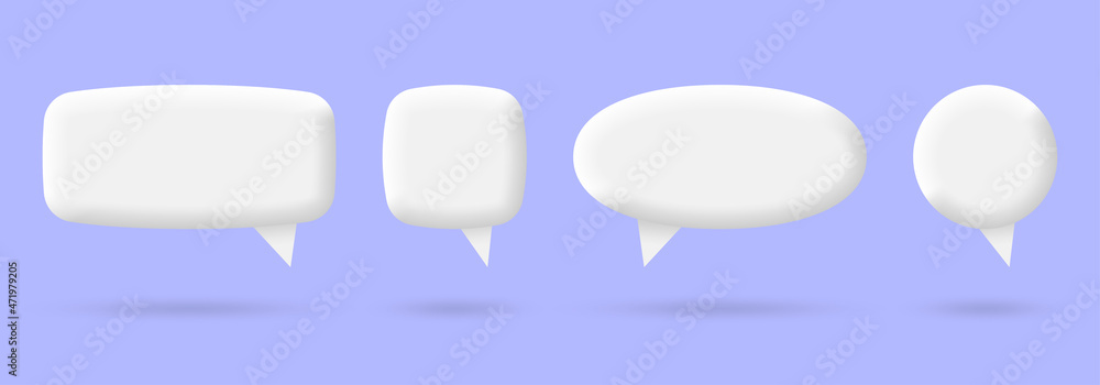 Poster 3d speech bubble set for chart, talk, text message. modern balloon shape text blank or dialog banner