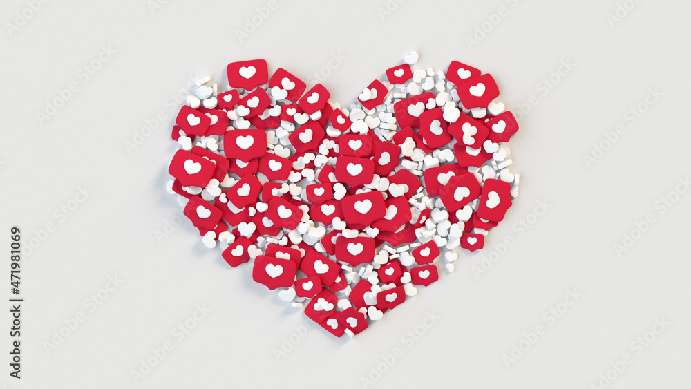 Poster heart shape from like icons 3d render