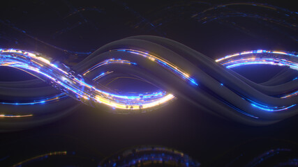 Futuristic glowing helix shape 3D rendering illustration