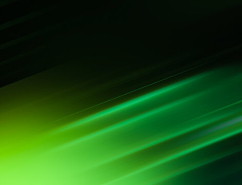 Gradient green lines fluorescent slanted light trails motion blur abstract background