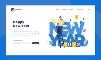 Obraz na płótnie Canvas Happy new year 2022 flat illustration design on landing page concept