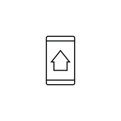 Property and mortgage concept. Vector outline sign, thin line. Perfect for advertising, web sites, online shops and stores. Line icon of private house on phone display