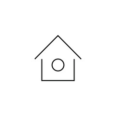 Obraz na płótnie Canvas Property and mortgage concept. Vector outline sign, thin line. Perfect for advertising, web sites, online shops and stores. Line icon of house with round window and triangular roof