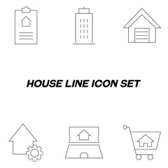 Real estate and mortgage concept. Collection of vector outline symbols for advertising, promotion, stores, banners. Line icons of mortgage contract, building construction, apartment building