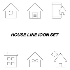 Real estate and mortgage concept. Collection of vector outline symbols for advertising, promotion, stores, banners. Line icons of flat houses and private houses as sign of home