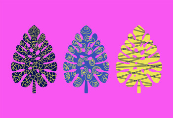  set decorative of Monstera Tropical leaves.