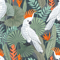 Seamless tropical pattern with cockatoo © Liudmyla Klymenko