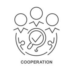 Icon – cooperation. Cooperation is the search for a solution that satisfies the interests of the parties. The thin contour lines.