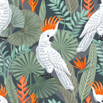 Seamless tropical pattern with cockatoo