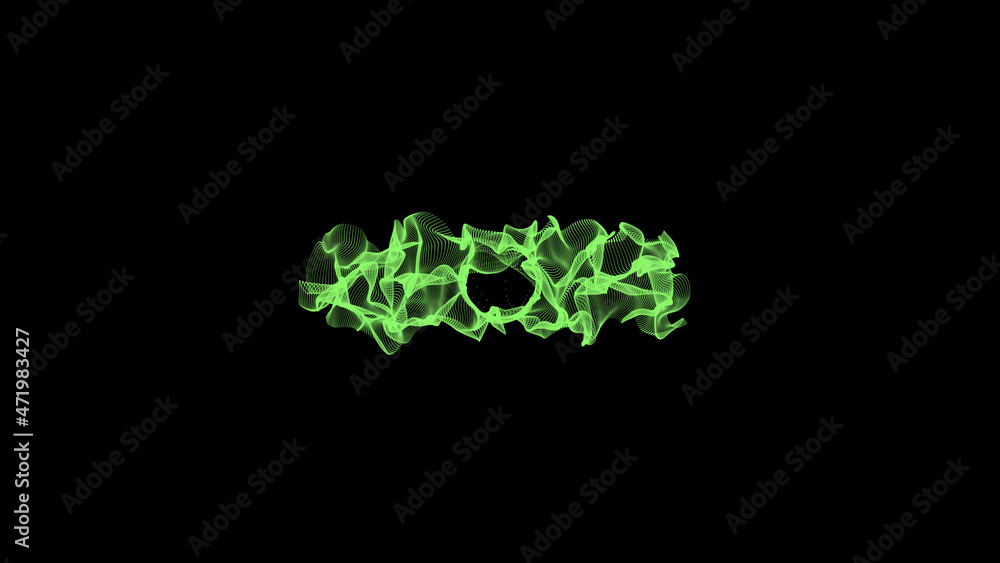 Poster black abstract background with green fluid. minimalistic dark background with green particles.