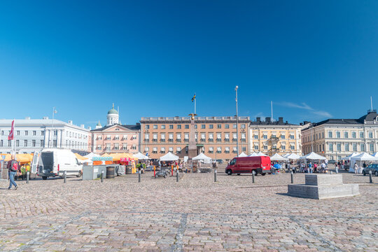 Helsinki, Finland - August 5, 2021: The Market Square (Finnish: Kauppatori).