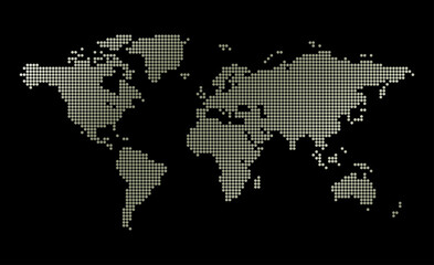 silhouette of dotted world map on black background - vector