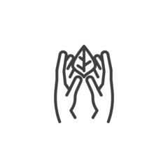 Hand with leaf line icon