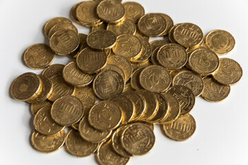 Euro coins on white background