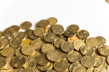 Pile of change on white background